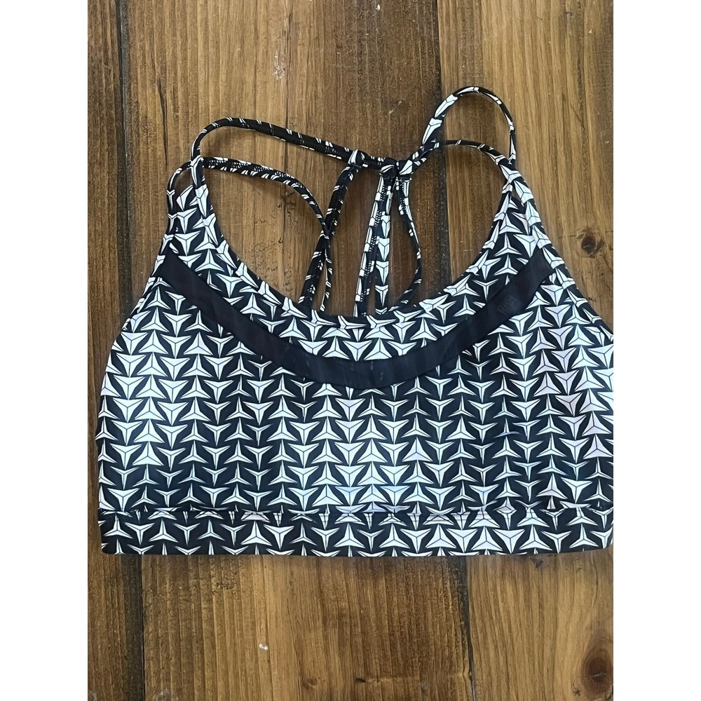 Victoria Sport Strappy Back Sports Bra Black White Geometric Triangle Print M